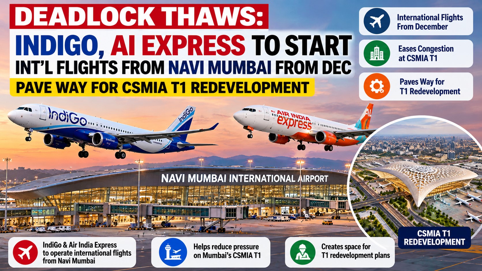 Deadlock Thaws: IndiGo, Air India Express to Shift Flights to Navi Mumbai Airport, Clearing Path for CSMIA T1 Redevelopment